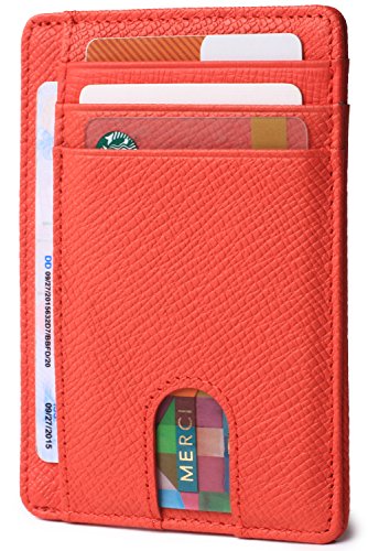 Borgasets Slim Wallet for Men Women Minimalist Thin Travel Front Pocket Genuine Leather Credit Card Holder with RFID Blocking