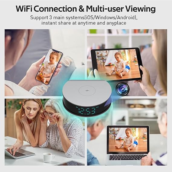 WiFi Camera Clock Video Recorder Real-Time Camera with Wireless Spy Camera Clock, 1080P HD,Motion Detection 110Viewing Angle Security Camera for Home Office Store(2.4Ghz)