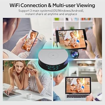 WiFi Camera Clock Video Recorder Real-Time Camera with Wireless Spy Camera Clock, 1080P HD,Motion Detection 110Viewing Angle Security Camera for Home Office Store(2.4Ghz)