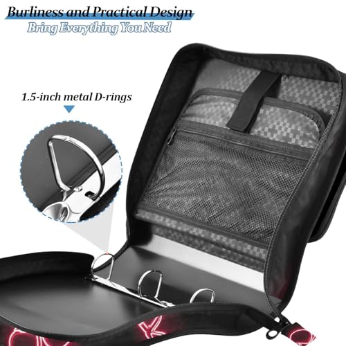 Image of 3 Ring Zipper Binder with Shoulder Strap Pink Neon Cherry 1.5 inch Binders Zip Up Binder Fit 500 Sheets Capacity for School Office Supplies