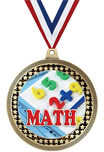 2.75" Math Medal Awards, Gold Vega Math Team Trophy Awards Includes Free Neck Ribbon 20 Pack Prime