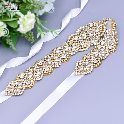 azaleas Women's Crystal Thin Wedding Belt Sashes Bridal Sash Belt for Wedding (S161B-G-IV)(Ivory)3