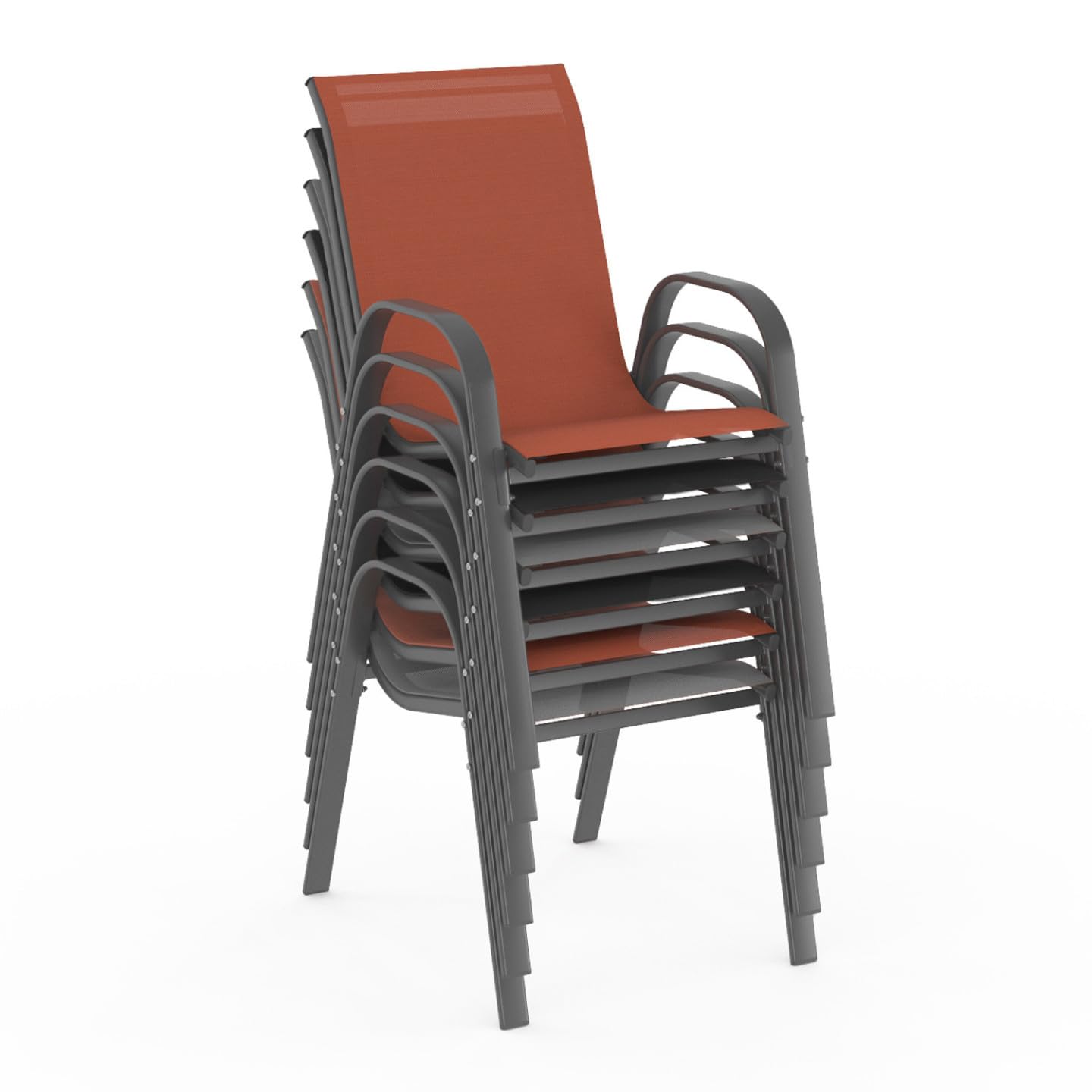 IDMarket - Lot de 6 chaises de Jardin LYMA métal et textilène empilables Gris Noir et Terracotta