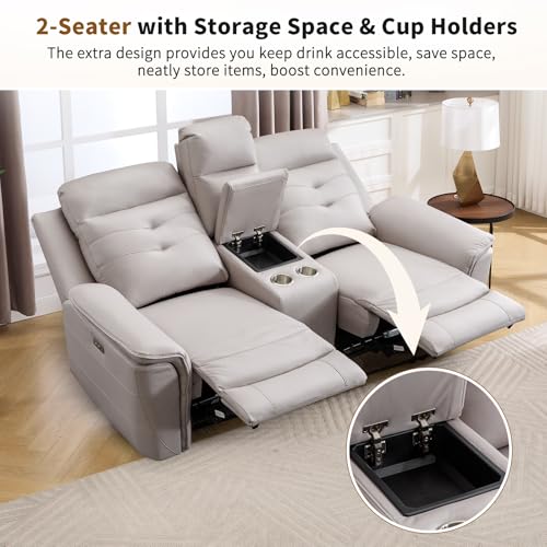 Image of ANJ Power Recliner Chair for Adults with USB Charging, Breathable Faux Leather Oversized Electric Recliners, Single Overstuffed Heavy Duty Reclining Sofa Chairs for Living Room, Beige