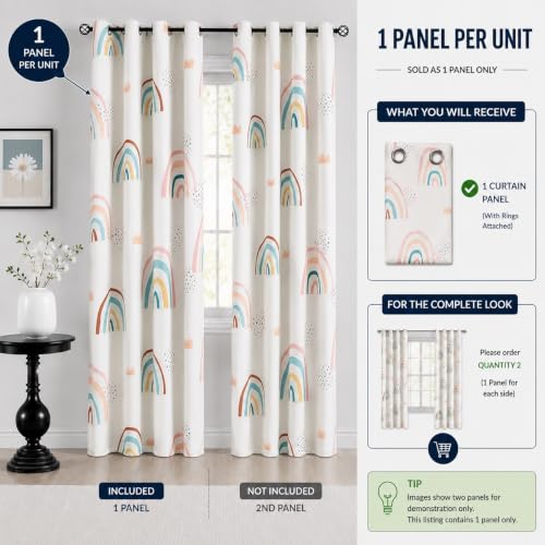 Image of BFAM Kids Blackout Curtains 11 feet Set of 1 - 100% Room Darkening, Thermal Insulated, Noise Reducing, Cute Animal & Rainbow Prints, Eyelet Curtains for Playroom, Bedroom & Nursery, Pack of 1 Curtain