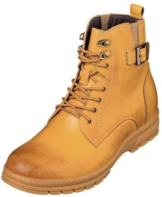 Image of TOTO Men's Invisible Height Increasing Elevator Shoes - Tan Brown Premium Leather Lace-up Combat Style High-Top Boots - 2.8 Inches Taller - K16207 - Size 9 D(M) US