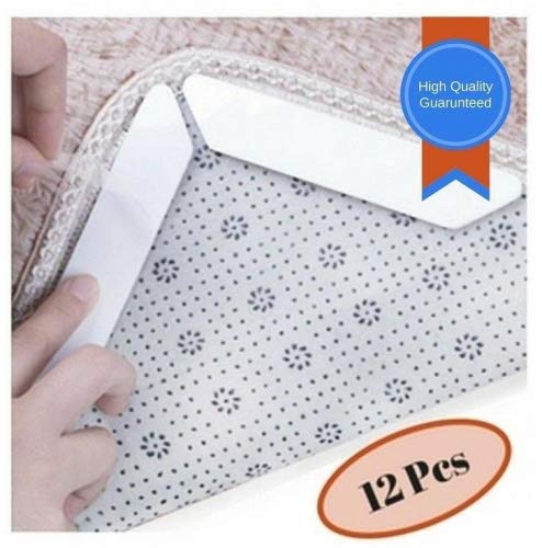 ForeBrain Rug Gripper 12 Pcs, Anti Curling Rug Grippers Keep Your Rug in Place & Makes The Corners Flat. Premium Carpet Gripper w/Renewable Carpet Tape - Ideal Anti Slip Rug Pad and Rug Gripper