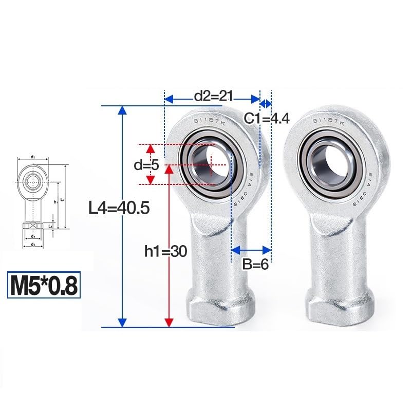 BERWENNY 1PC Rod End Joint Bearings SIL5C/6/8/10/12/15/17/20/25/SIL30C Left-Hand Female Thread Spherical Plain Bearing(SIL5C M5x0.8)