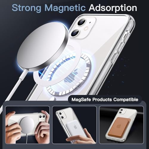 Image of JGD Magnetic Case for iPhone 11 Compatible with MagSafe, Shockproof Phone Bumper Cover, Anti-Scratch Clear Back (Clear)
