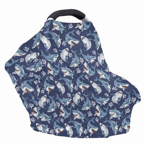 Image of Breathable Car Seat Cover for Babies - Soft Nursing Cover for Breastfeeding, High Stretchy Infant Carseat Canopy, Beach Palm Tree