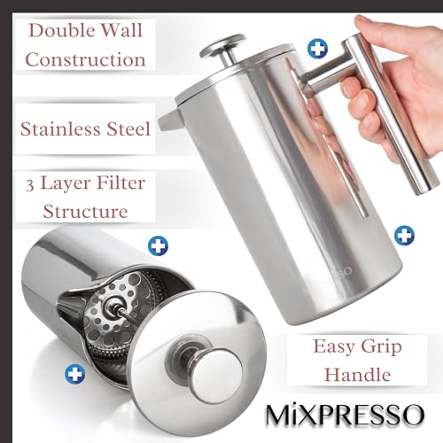 Mixpresso Stainless Steel French Press Coffee Maker 26 Oz 770 ml, Double Wall Insulated French Press Stainless Steel, Ea - Additional View