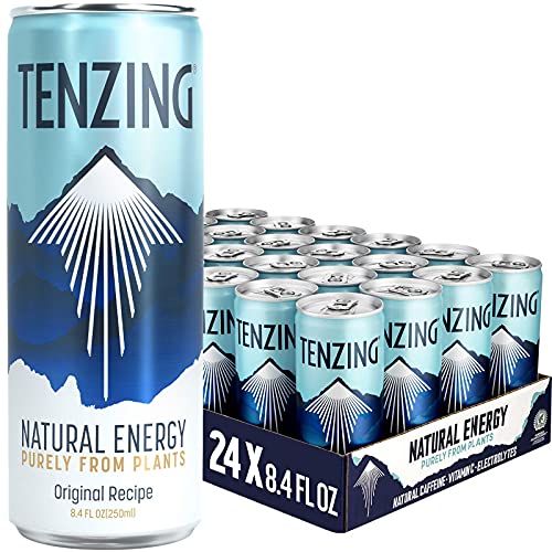 New TENZING Natural Energy Drink, Plant Based & Low Calorie & Sustainable, Lemon & Guarana Flavour, 8.4 Fl Oz (Pack of 24)