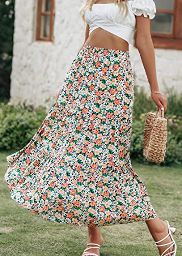 Image of KIRUNDO Maxi Skirts for Women Summer Boho Floral Long Skirt | High Waist Tiered Flowy Skirt, 2026 Spring Fall Fashion, Casual Teacher Outfits, Beach Vacation Clothes, Cruise Resort Wear