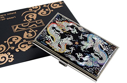 2024 Chinese Lunar New Year Zodiac Blue Dragon Mother of Pearl Design RFID Blocking Protection Business Card Case, Credit Card Holder, Metal Name Card Case Slim Purse Pocket Cash Money Wallet3
