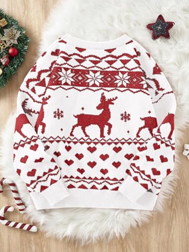 Image of Girls Christmas Pullover Sweaters Reindeer Elk Snow Long Sleeve Crew Neck Chunky Tops