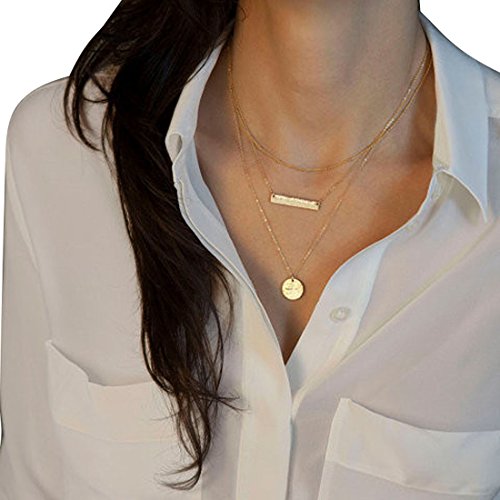 Meily Women New Multilayer Alloy Short Simple Bar Sequins Pendant Necklace