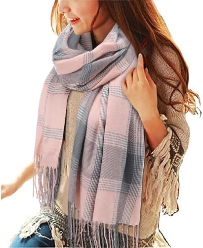 heekpek Grande Taille Femme Homme Echarpe Hiver Chaud en Cachemire Imitation Carreaux Doux écharpe épais Pull Châle Mode écharpe Fraîche Cadeau Unisexe Cadeau Noël, Rose Gris