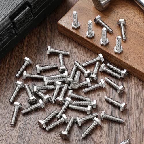 Image of Zonon 50 Pcs 1 /4-20 x 1 Hex Head Screw Bolt 18-8 (304) Stainless Steel Hexagon Bolts, Fully Threaded, Plain Finish, External Hex Drive (Silver)