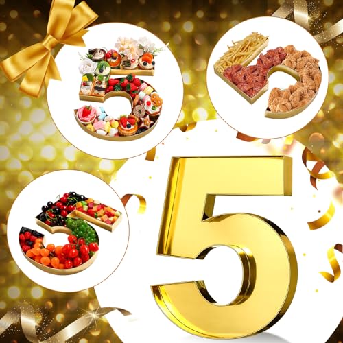 Mifoci 13.7" Cardboard Number for Charcuterie Photo Booth Props Birthday Party Anniversary Fillable Paper Mache Chocolate Candy Cupcake Gifts(Gold,Number 5)