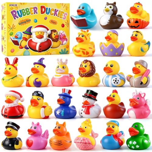 JOICEE 24Pcs Rubber Ducks Toddler Baby Bath Floater Duckies Jeep Ducks Toys