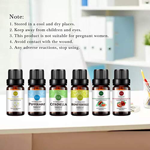 Rainbow Abby 6-Pack Orangic 100% Pure Essential Oil Set (Peppermint, Watermelon, Strawberry, Freesia, Citronella, Honeysuckle) 6X10Ml #TOP3