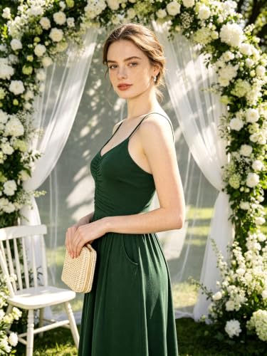 Image of YATHON Casual Dresses for Women Sleeveless Cotton Summer Beach Dress A Line Spaghetti Strap Sundresses with Pockets