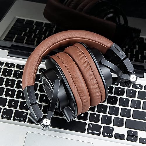 Image of SOULWIT Earpads Replacement for Audio Technica ATH M50X M50XBT M50RD M40X M30X M20X MSR7 SX1 Monitor Headphones, Ear Pads Cushions with Softer Protein Leather, High-Density Memory Foam - Coffee