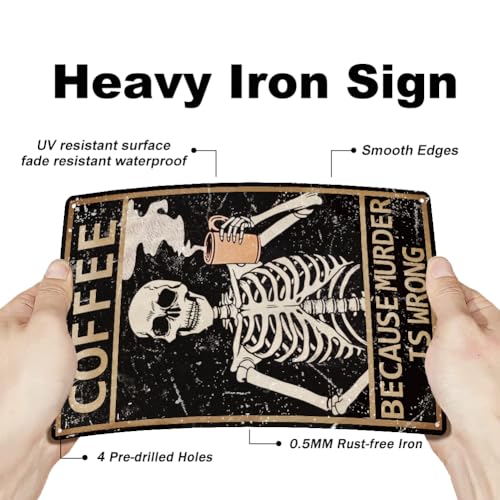 SUPERDANT Metal Signs Skull Coffee Tin Signs 30cm x 20cm Retro Metal Sign Vintage Wall Art Decor Wall Sign Plaque for Kitchen Cafe Pub Bar Bistro Home Coffee Corner Decoration - Image 3