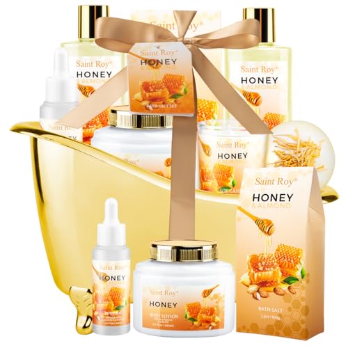 Image of Mothers Day Birthday Spa Gifts for Women, 8pcs Honey Almond Bath Gift Set for Women, Spa Gift Basket for Women & Men, Home Spa Gift Set, Self-Care Spa, Birthday, Christmas, Mother Day, Anniversary