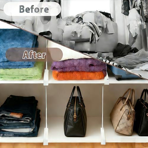 2-PCS Plastic Shelf Dividers, Closet Organizers & Storage for Closet, Shelf, Kitchen, Pantry, Bathroom & Office, Organizer for Clothes, Books, Towels, Purses (White 2-PCS) - Image 3