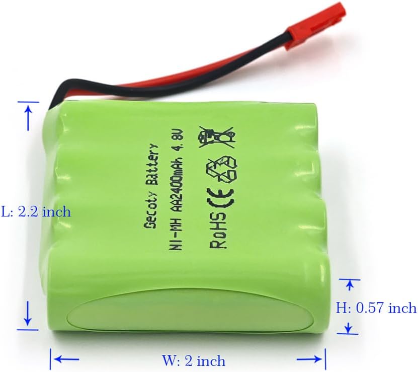 4.8v Battery Pack, 2400mAh Nimh AA Rechargeable RC Battery with Charge Cable for Trucks RC Cars （JST Plug）