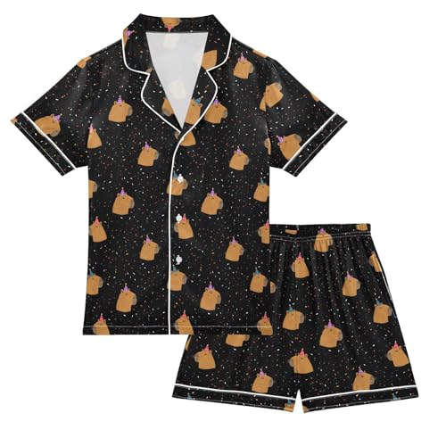 Satin Loungewear 2 Piece Animals Pajamas Sets Pjs Short Sleeve Summer Sleepwear