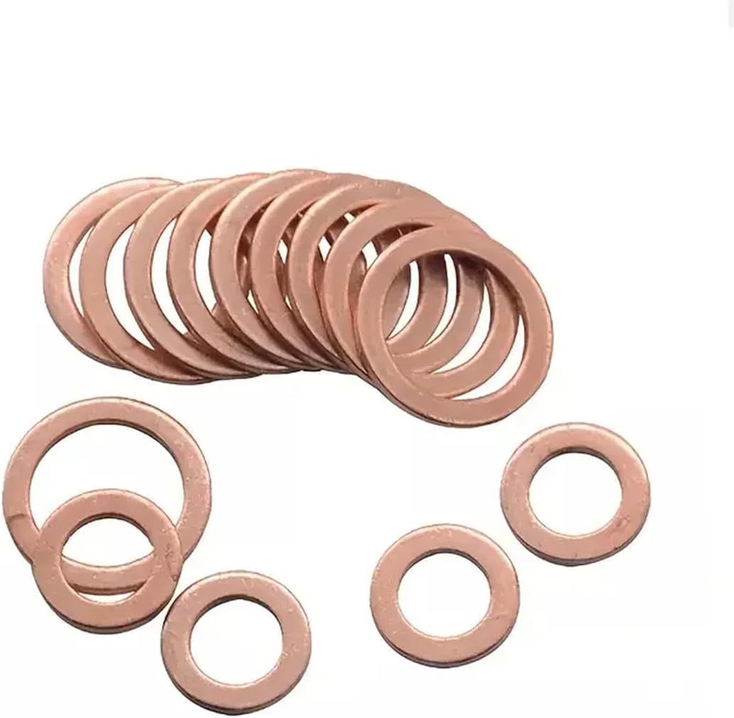 100PCS Copper Washer Gasket, Oil Drain Plug Washer Gaskets Nuts Bolts Replacement for Automotive, Motorcycles Accessories
