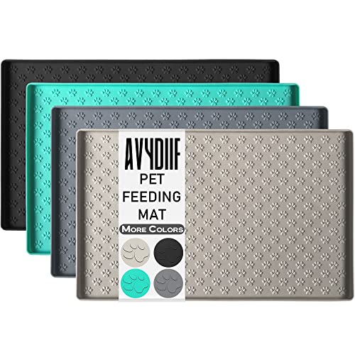 AVYDIIF Tapete de silicona para comida para perros y gatos, impermeable, antideslizante, con borde elevado, tapete para tazón para mascotas, apto para lavavajillas (M: 18.9x11.8 pulgadas, beige) Cover