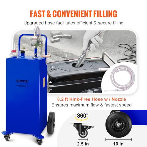Vevor 30 GALLON BLUE FUEL CADDY 30 Gallon Portable Gas Caddy, Fuel Caddy Fuel Storage Tank With 4 Wheels & Manual Transfer Pump thumb #4