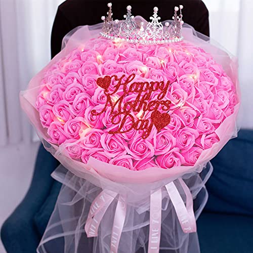 12Pcs Red Glitter Happy Mother's Day Cake Toppers Food Picks Cake Decoration For Mother's Day Mom's Birthday Party Suppliers #TOP6