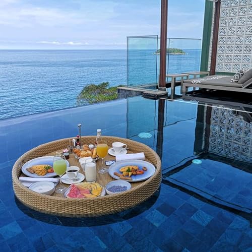 BZBZB Bandeja Flotante para Piscina, Bandeja Flotante de ratán para Desayuno con Asas, flotadores de Piscina para Adultos para Bancos de Arena, spas, baños, Fiestas,