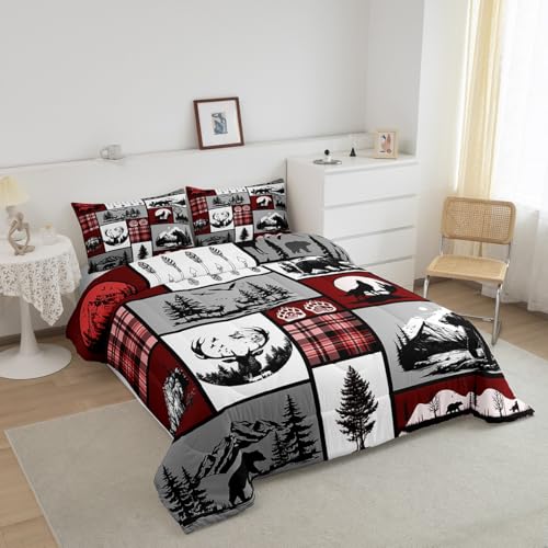 Edredón de oso matrimonial Feelyou con 2 fundas de almohada de ciervo 4