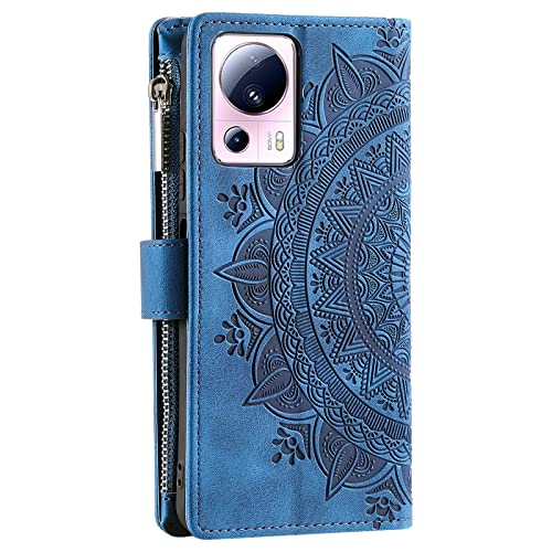 VEEMOS Wallet Case for Xiaomi 13 Lite Flower Flip Case Protective Leather Folio Book Phone Cover with Card Slots Kickstand Zipper Pocket - Image 3