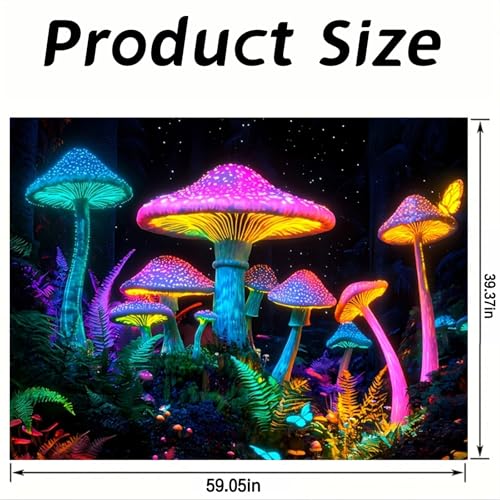 Image of Nuxovilar Neon Mushroom Cluster Wall Tapestry Polyester 78.74x59.05 In | Glow Backdrop Trippy Wall Art Fungi Poster UV Hanging Dorm Living Room Themed Space Area (Neon Mushroom Cluster)