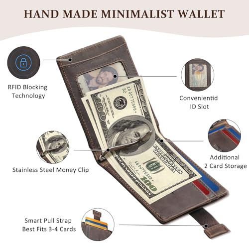 Janhavi Mens Wallet Genuine Leather with Money Clip,Personalized Initials Front Pocket Wallets, Minimalist Credit Card Holder,RFID Blocking Slim Wallet for Men,Gifts for Husband Father((Initial M)3