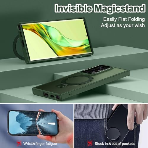 Casehas for Samsung Galaxy S22 Ultra Case,with Magnetic Invisible Stand [Military Drop Protection] [Compatible with MagSafe] Shockproof Slim Translucent Anti-Slip, Forest Green - image 3