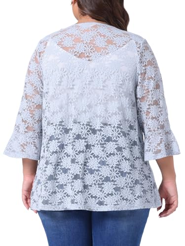 Image of Agnes Orinda Women Plus Size Open Front Lace Cardigans | 3 /4 Bell Sleeve Sheer Formal Bolero Shrugs Lightweight Floral Crochet Cover Up