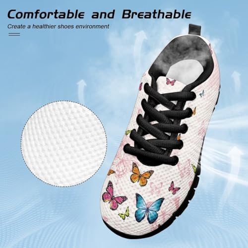 Kids Butterfly Sneaker Soft Footwear Anti-Skip Breathable Lace Up Tennis Shoes for Litter Kids Lightweight Running Shoes for Big Kid US 11-54