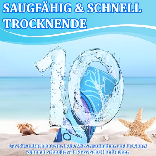 Giyim Strandhandtuch Groß - 180 x 100 cm Strandtuch Mikrofaser mit Tasche, Saugfähig und Schnell Trocknende Strandtuch, Weiches & Leichtes Beach Towel für Strand, Schwimmen (Schildkröten)
