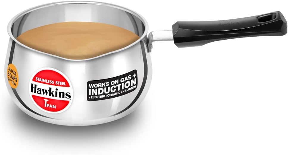 HAWKINS 2 Litre Tpan, Stainless Steel Tea Pan, Induction Sauce Pan, Chai Pan, Saucepan, Silver (SST20)