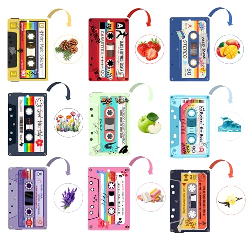 Image of Retro Cassette Car Air Freshener - 9 Pack Double Sided Vintage Music Mirror Decor Hanging Air Fresheners for Home and Auto Interior Gift - Long Lasting Odor Eliminator Car Scent