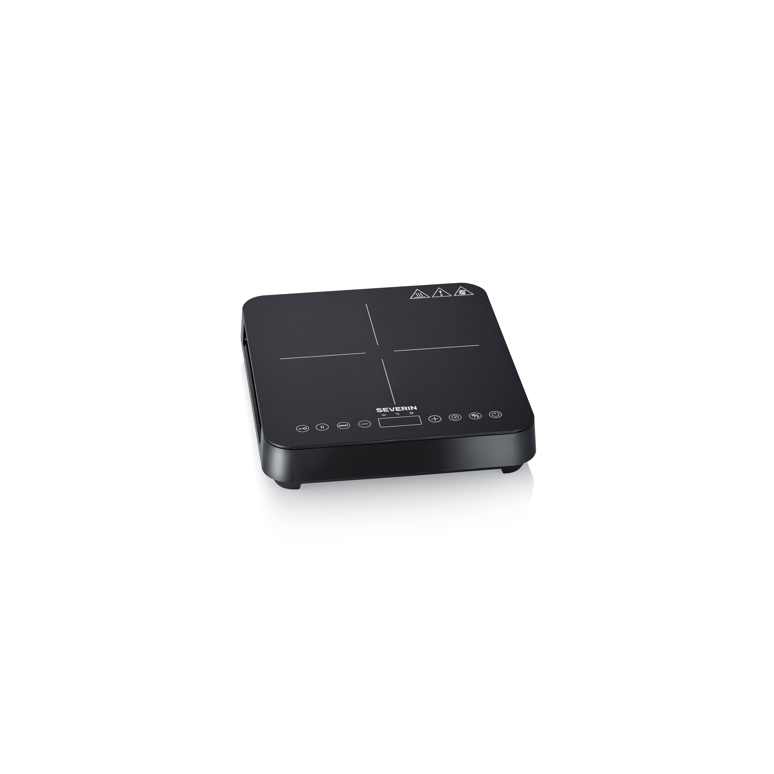 Severin Induction hob, 1 burner, 10 power settings, temperature from 60 to 240 °C, touch screen, Ø 22 cm, ceramic matte plate, pot detection, black, 2,000 W, KP 1026