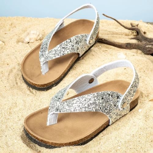 Summer Boys Girls Glitter Sequin Flip Flops Cork Footbed Slides Sparkle Beach Sandals with Back Strap4
