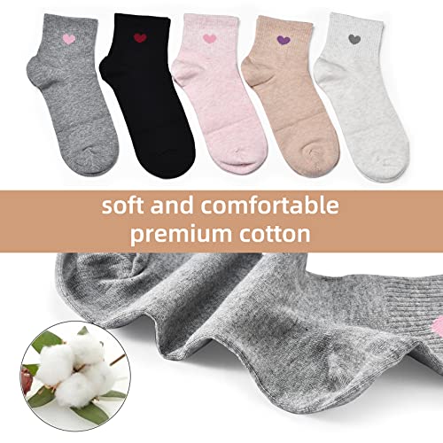 Image of Corlap Women's Cotton Crew Socks - Ankle High Fun Cute Heart Casual Dress Athletic Socks - 5Pairs Gifts for Mother /Her